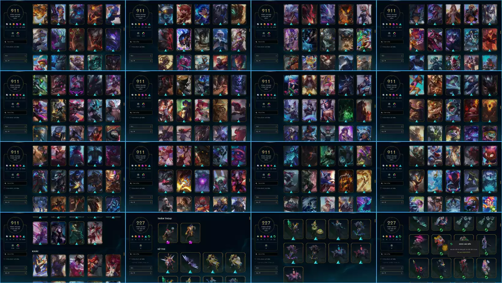 Ảnh LOL VIP TFT ĐỦ CHƠI #Giá : 3600k - 2 ĐA SẮC THẦN THOẠI - 22 SKIN TÍM - RANK LB Rất Nhiều Khung Đẹp 911 Skin - Lv 913 - Full Tướng Nhiều Hàng Hiệu Đa Sắc 227 - Còn Đổi Tên TFT  - TFT VIP Như Ảnh Thông Tin Hỗ Trợ Đầy Đủ - Bảo Hành 100%